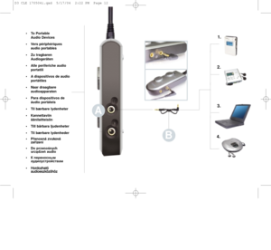 Page 12A
 To Portable
Audio Devices
 Vers périphériques 
audio portables
 Zu tragbaren 
Audiogeräten
  Alle periferiche audio 
portatili
  A dispositivos de audio 
portátiles
 Naar draagbare 
audioapparaten
  Para dispositivos de 
áudio portáteis
  Til bærbare lydenheter
 Kannettaviin 
äänilaitteisiin
  Till bärbara ljudenheter
  Til bærbare lydenheder
Pñenosná zvuková 
zañízení
Do przenoßnych 
urzådzeñ audio
Ê ïåpåíîñíûì 
aóäèîóñòpîéñòâaì
H Ho
or
rd
do
oz
zh
ha
at
tó
ó
a au
ud
di
io
oe
es
sz
zk...