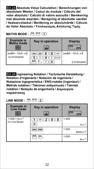 Page 2222
            Absolute Value Calculation / Berechnungen von 
absolutem Werten / Calcul du module / Cálculo del 
valor absoluto / Calcolo di valore assoulto / Berekening 
met absolute waarden / Beregning af absolutte værdier 
/ Itseisarvolaskut / Beräkning av absolutvärde / Cálculo 
do Valor Absoluto /  Υπολογισμός Απόλυτης Τιμής
Engineering Notation / Technische Darstellung / 
Notation d’ingénierie / Notación de ingeniería / 
Notazione ingegneristica / ENG-notatie (ingenieur) / 
Metrisk...