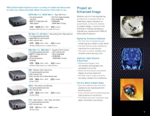 Page 5REALiS Multimedia Projectors come in a variety of models and feature sets 
to match your discerning needs. Select the solution that’s right for you. 
Whether you’re in the engineering,   
RcTYZeVTefcV`cSfdZ_Vdd