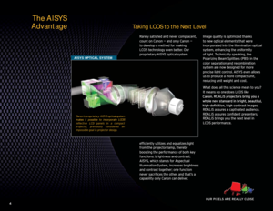 Page 4Taking LCOS to the Next Level
The AISYS 
Advantage
AISYS OPTICAL SYSTEM
Canon’s proprietary AISYS optical system 
makes it possible to incorporate LCOS 
cV