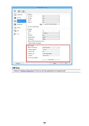 Page 553Note
•
Refer to "Settings Dialog Box" for how to set the applications to integrate with.
553 