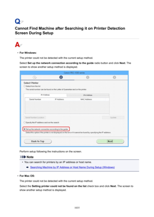 Page 1035CannotFindMachineafterSearchingitonPrinterDetection
ScreenDuringSetup
