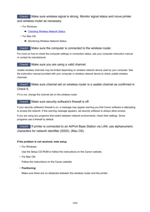 Page 1046Check4 Make sure wireless signal is strong. Monitor signal status and move printer
and wireless router as necessary.