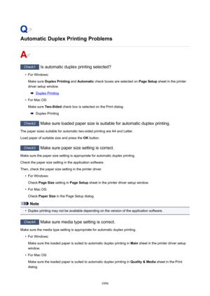Page 1096AutomaticDuplexPrintingProblems
Check1 Is automatic duplex printing selected?
