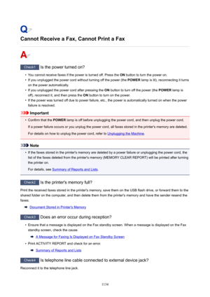 Page 1134CannotReceiveaFax,CannotPrintaFax
Check1 Is the power turned on?
