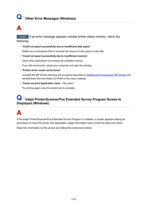 Page 1168OtherErrorMessages(Windows)
Check If an error message appears outside printer status monitor, check the
following:
