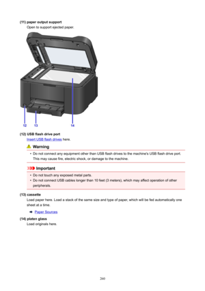 Page 260(11)paperoutputsupportOpen to support ejected paper.
(12)USBflashdriveport
Insert USB flash drives  here.
Warning
