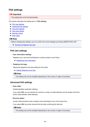 Page 290FAXsettings
Important
