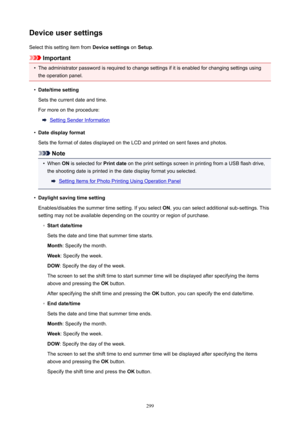 Page 299DeviceusersettingsSelect this setting item from  Devicesettings on Setup .
Important
