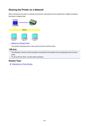 Page 429SharingthePrinteronaNetworkWhen computers are used in a network environment, documents can be printed from multiple computersthat share a single printer.