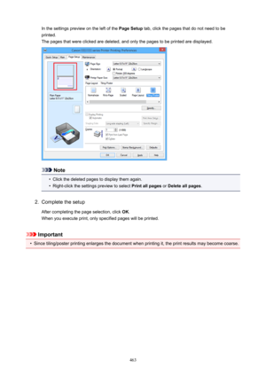 Page 463In the settings preview on the left of the PageSetup tab, click the pages that do not need to be
printed.
The pages that were clicked are deleted, and only the pages to be printed are displayed.
Note
