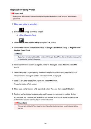 Page 582RegistrationUsingPrinter
Important

