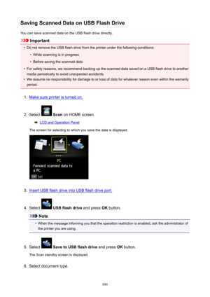 Page 880SavingScannedDataonUSBFlashDriveYou can save scanned data on the USB flash drive directly.
Important
