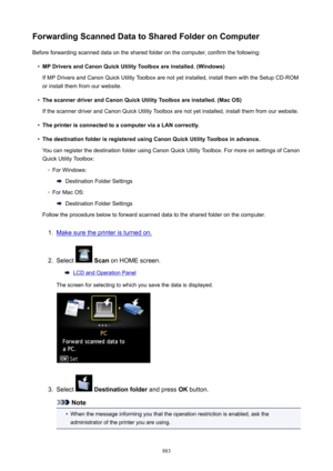 Page 883ForwardingScannedDatatoSharedFolderonComputerBefore forwarding scanned data on the shared folder on the computer, confirm the following: