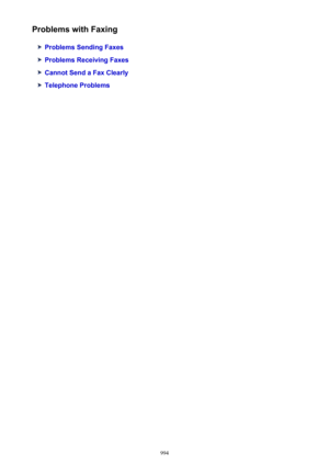 Page 994Problems with Faxing
Problems Sending Faxes
Problems Receiving Faxes
Cannot Send a Fax Clearly
Telephone Problems
994 