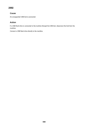 Page 10602002Cause
An unsupported USB hub is connected.
Action If a USB flash drive is connected to the machine through the USB hub, disconnect the hub from the
machine.
Connect a USB flash drive directly to the machine.1060 