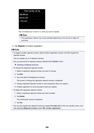 Page 1006Tap a fax/telephone number or a name you want to register.
Note
