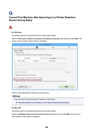 Page 1070CannotFindMachineafterSearchingitonPrinterDetection
ScreenDuringSetup
