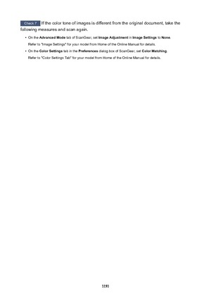 Page 1151Check 7 If the color tone of images is different from the original document, take the
following measures and scan again.