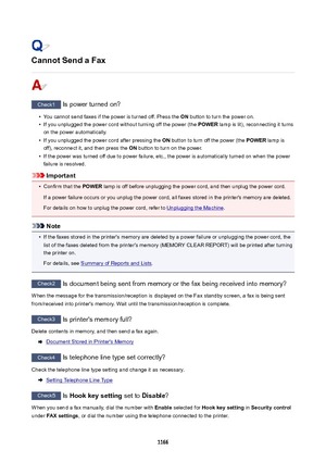 Page 1166CannotSendaFax
Check1 Is power turned on?
