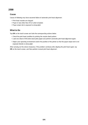 Page 12512500Cause
Cause of following may have occurred failure of automatic print head alignment.