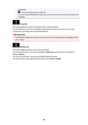 Page 131or language.
 : Can be used with genuine Canon ink.
If you are using a G3000 series model, you cannot use this service because the model is not supported.
