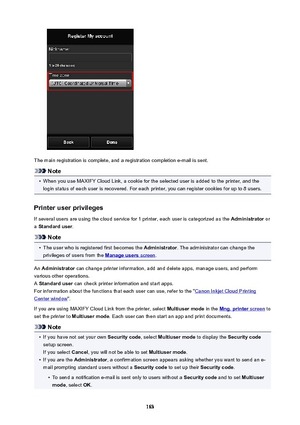 Page 163The main registration is complete, and a registration completion e-mail is sent.
Note
