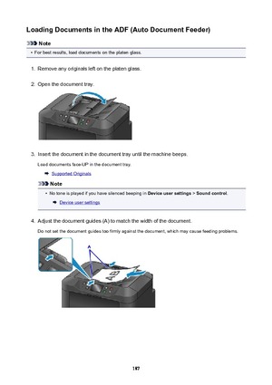 Page 187LoadingDocumentsintheADF(AutoDocumentFeeder)
Note
