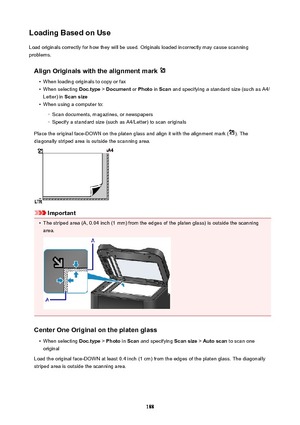 Page 188LoadingBasedonUseLoad originals correctly for how they will be used. Originals loaded incorrectly may cause scanning
problems.
AlignOriginalswiththealignmentmark