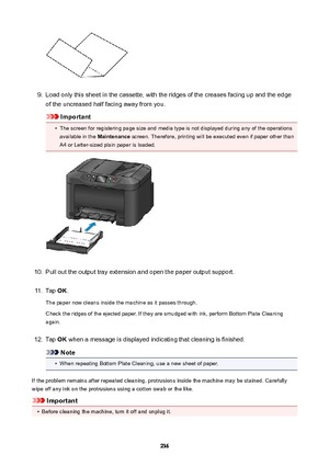 Page 2369.
Load only this sheet in the cassette, with the ridges of the creases facing up and the edge
of the uncreased half facing away from you.
Important
