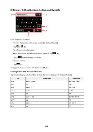 Page 279EnteringorEditingNumbers,Letters,andSymbols
Enter information as follows.
