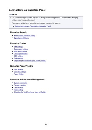 Page 293SettingItemsonOperationPanel
Note

