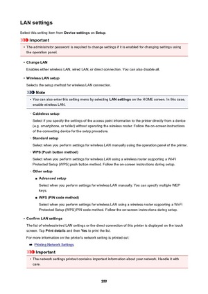 Page 299LANsettingsSelect this setting item from  Devicesettings on Setup .
Important
