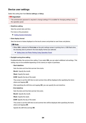 Page 304DeviceusersettingsSelect this setting item from  Devicesettings on Setup .
Important
