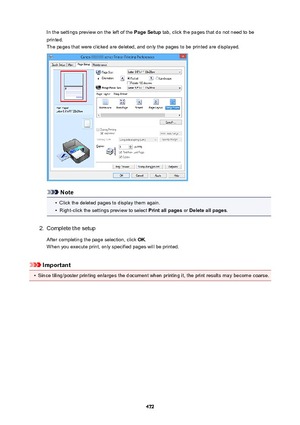 Page 472In the settings preview on the left of the PageSetup tab, click the pages that do not need to be
printed.
The pages that were clicked are deleted, and only the pages to be printed are displayed.
Note
