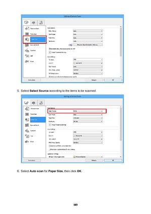 Page 6855.
Select SelectSource  according to the items to be scanned.
6.
Select Autoscan  for PaperSize , then click OK.
685 