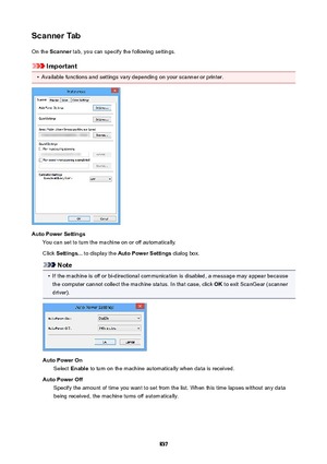 Page 837ScannerTabOn the  Scanner  tab, you can specify the following settings.
Important
