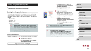 Page 140140
 zChoose your country or region, and 
then follow the instructions displayed to 
prepare for downloading.
 zThe compressed software is now 
downloaded to your computer.
2 Begin the installation.
 zDouble-click the downloaded file, and 
when the screen at left is displayed, click 
[Easy Installation]. Follow the on-screen 
instructions to complete the installation 
process.
 zInstallation may take some time, 
depending on computer performance and 
the Internet connection.
 zClick [Finish] or [Restart]...