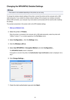 Page 193Changing the WPA/WPA2 Detailed Settings
Note
