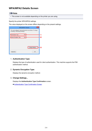 Page 214WPA/WPA2 Details Screen
Note
