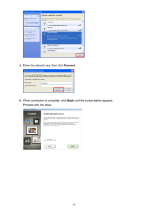 Page 295.
Enter the network key, then click Connect.
6.
When connection is complete, click  Back until the screen below appears.
Proceed with the setup.
29 