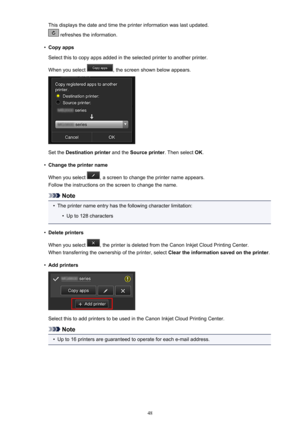 Page 48This displays the date and time the printer information was last updated.
 refreshes the information.
