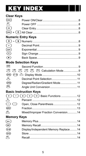 Page 5*
KEY INDEX
# +( 