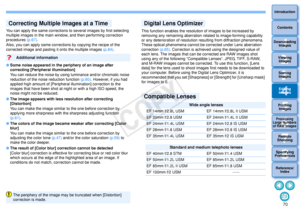 Page 71703Sorting Images1
2
4 5
Introduction
Contents
Downloading  Images
Viewing  Images
Printing  ImagesEditing
Images
Reference/ Index
6
Processing 
Large Numbers 
of RAW Images
7Remote 
Shooting8
Specifying 
Preferences
You can apply the same corrections to several images by first selecting 
multiple images in the main window, and then performing correction 
procedures  (p.67).
Also, you can apply same corrections by copying the recipe of the 
corrected image and pasting it onto the multiple images...