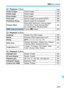 Page 473473
3 Menu Settings
x: Playback 1 (Blue)Page
3: Playback 2 (Blue)
3: Playback 3 (Blue)
Protect imagesProtect images 376
Rotate image Rotate images 358
Erase images Erase images 378
Print order Specify images to be printed (DPOF) 380
Photobook Set-up Specify images for a photobook 384
Creative filters Grainy B/W / Soft focus / Fish-eye effect / 
Art bold effect / Water painting effect / 
Toy camera effect / Miniature effect 
399
RAW image processing
Process 1 images 390
Cropping Partially crop JPEG images...