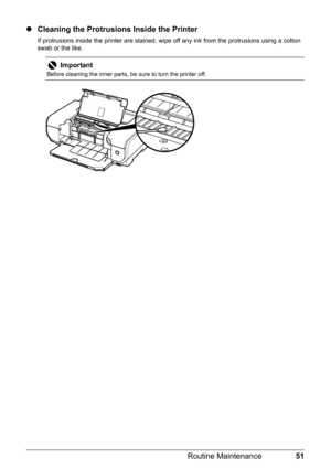 Page 5551
Routine Maintenance
z Cleaning the Protrusions Inside the Printer
If protrusions inside the printer are stained, wipe  off any ink from the protrusions using a cotton 
swab or the like.
Important
Before cleaning the inner parts, be sure to turn the printer off. 