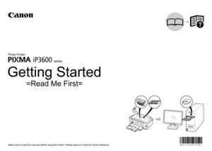 Page 1Getting Started
Make sure to read this manual before using the printer. Please keep it in hand for future reference.
iP3600
=Read Me First=
Photo Printer
series 