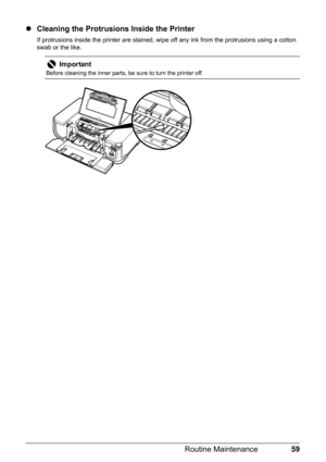 Page 6359
Routine Maintenance
z Cleaning the Protrusions Inside the Printer
If protrusions inside the printer are stained, wipe  off any ink from the protrusions using a cotton 
swab or the like.
Important
Before cleaning the inner parts, be sure to turn the printer off. 