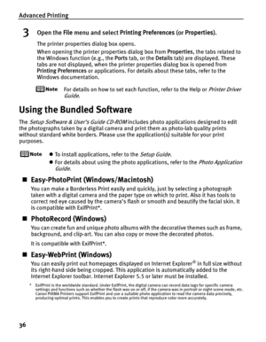 Page 40Advanced Printing
36
3Open the File menu and select  Printing Preferences  (or Properties ).
The printer properties dialog box opens.
When opening the printer properties dialog box from  Properties, the tabs related to 
the Windows function (e.g., the  Ports tab, or the  Details tab) are displayed. These 
tabs are not displayed, when the printer  properties dialog box is opened from 
Printing Preferences  or applications. For details about these tabs, refer to the 
Windows documentation.
For details on...