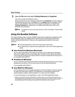 Page 34Basic Printing
30
3Open the File
FileFile File menu and select Printing Preferences
Printing PreferencesPrinting Preferences Printing Preferences (or Properties
PropertiesProperties Properties).
The printer properties dialog box opens.
When opening the printer properties dialog box from Properties, the tabs related to 
the Windows function (e.g., the Ports tab, or the Details tab) are displayed. These 
tabs are not displayed, when the printer properties dialog box is opened from 
Printing Preferences or...